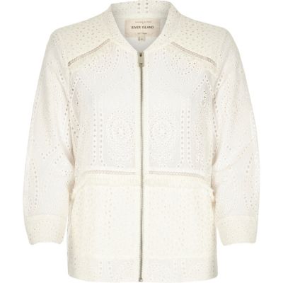 Cream crochet bomber jacket